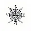 Compass and clock pierced with an arrow tattoo design idea
