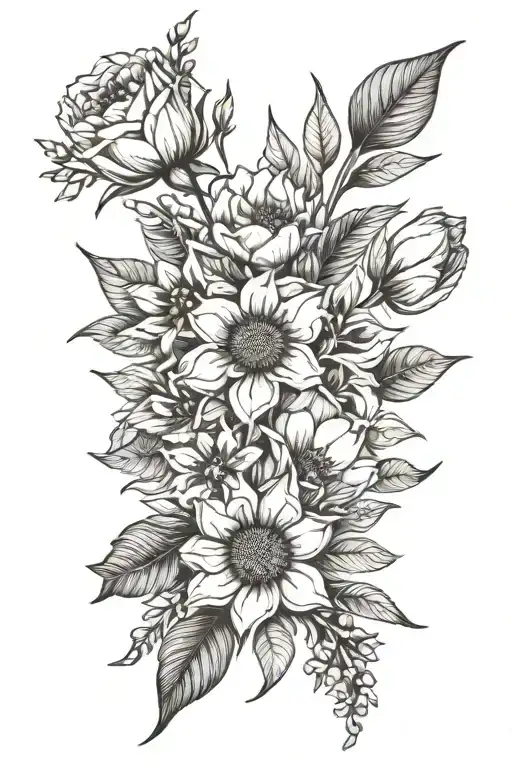 1111 birth flower bouquet tattoo design idea