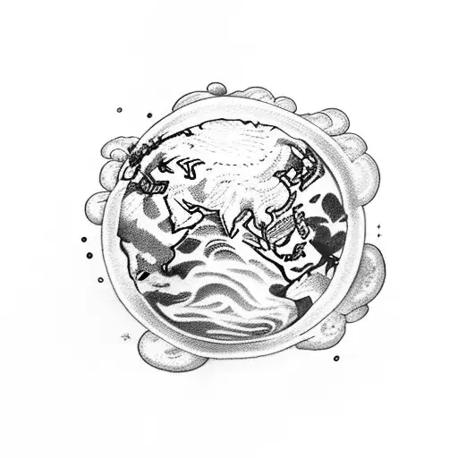 half a earth hidden in clouds cross with cardinal sitting on it  tattoo design idea