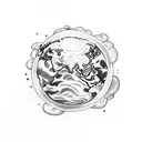 half a earth hidden in clouds cross with cardinal sitting on it  tattoo design idea