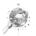 half a earth hidden in clouds cross with cardinal sitting on it  tattoo design idea