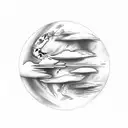 half a earth hidden in clouds cross with cardinal sitting on it  tattoo design idea