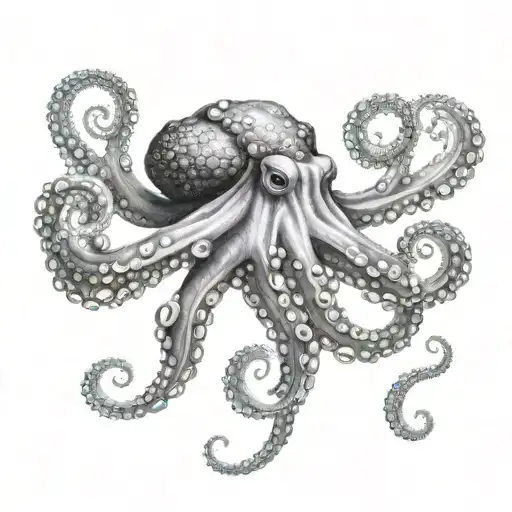 octopus holding crystals in its tentacles  tattoo design idea