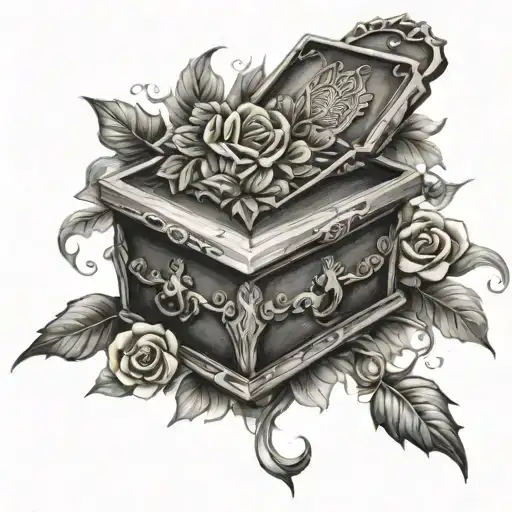 coffin, alternative medal tattoo design idea