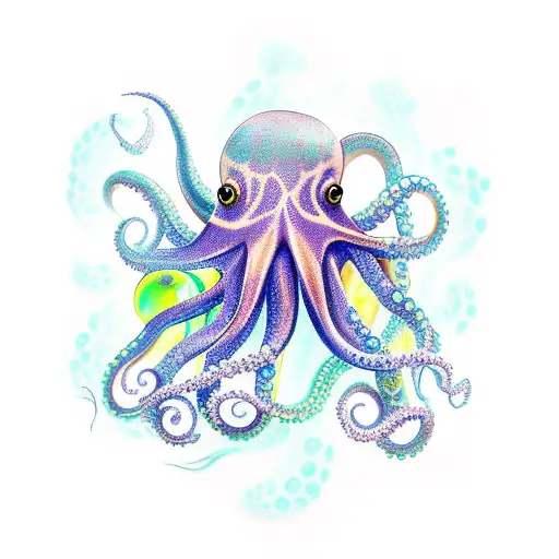 octopus with crystals underwater tattoo design idea