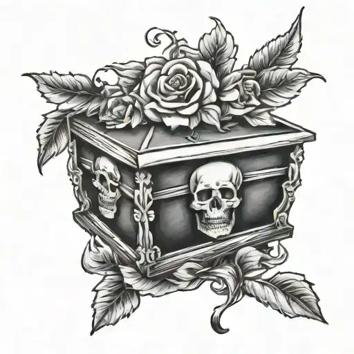 coffin, alternative medal tattoo design idea