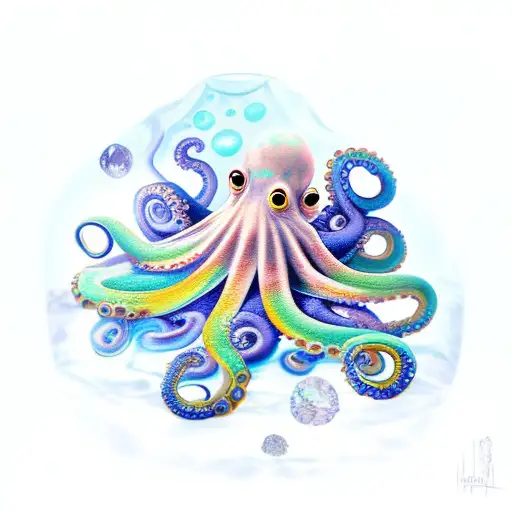 octopus, surrounded by crystals, underwater tattoo design idea