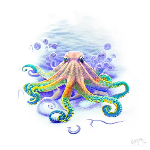 octopus, crystals underwater tattoo design idea