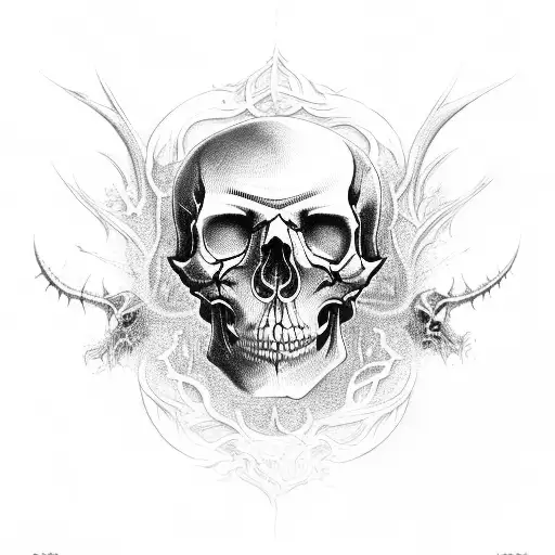 dark demon skull black  tattoo design idea