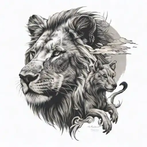 lion and a wolf tattoo design idea
