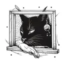 happy cat sleeping on window in space  tattoo design idea