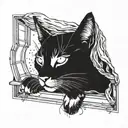 happy cat sleeping on window in space  tattoo design idea
