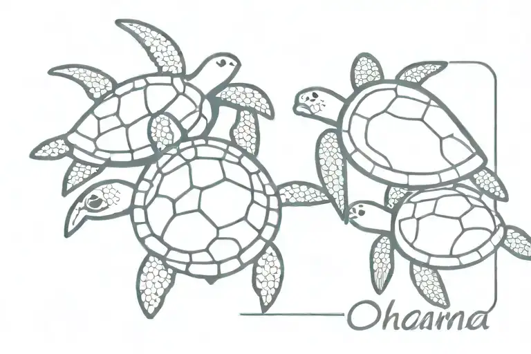 3 sea turtles swimming together representing family with the word Ohana. Add a nice Hawaiian flower as well tattoo design idea