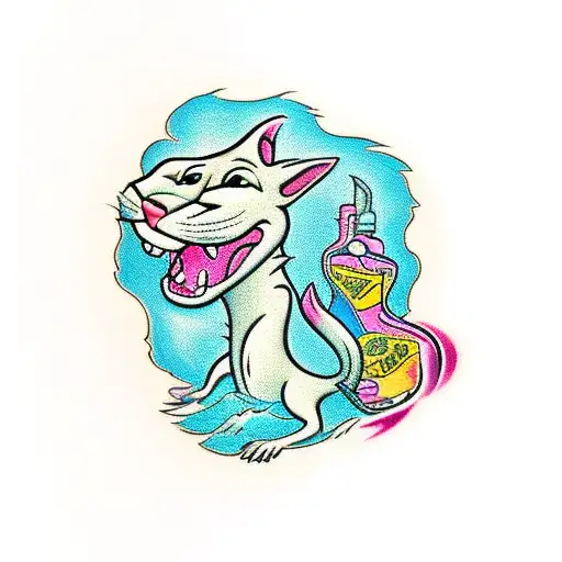 Pink panther with surf boarf tattoo design idea