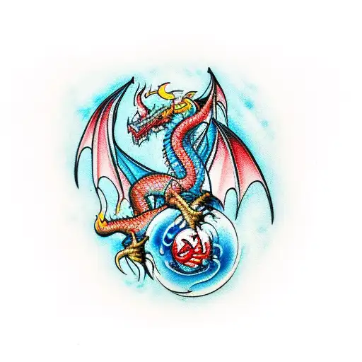 red dragon riding the N train of NYC subway tattoo design idea