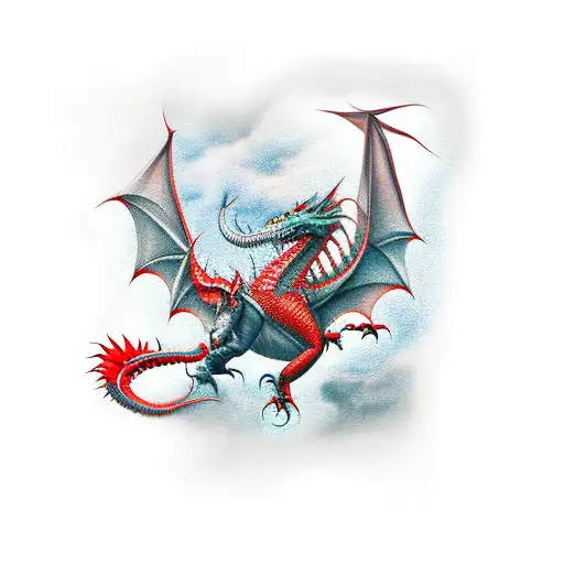 red dragon riding the N train of NYC subway tattoo design idea