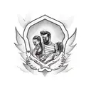 a tattoo on the bicep that contains a wild hawk and the silhouette of a father with two daughters each holding one of hi tattoo design idea