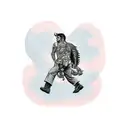 a tattoo on the bicep that contains a wild hawk and the silhouette of a father with two daughters each holding one of hi tattoo design idea