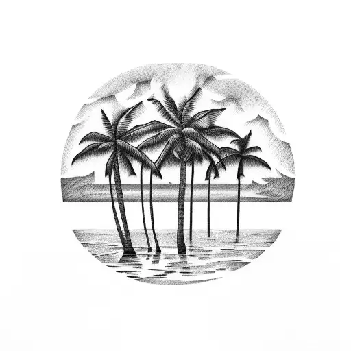Palm Tree sea tattoo design idea