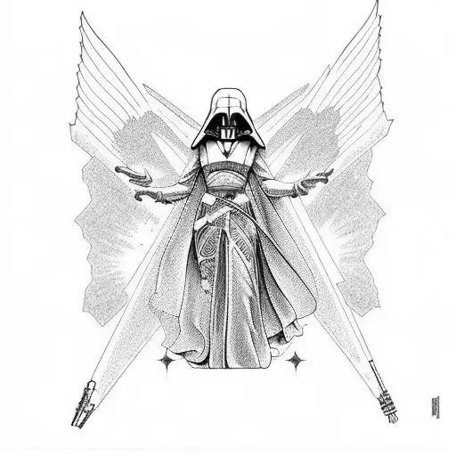 Darth and Padme, Lucifer falling from heaven, geometric tattoo design idea