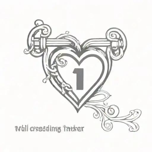 love heart with 'h' and '637' in the heart shaped lock tattoo design idea