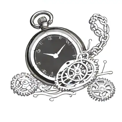 pocket watch with cog and seal of the contractor inside tattoo design idea