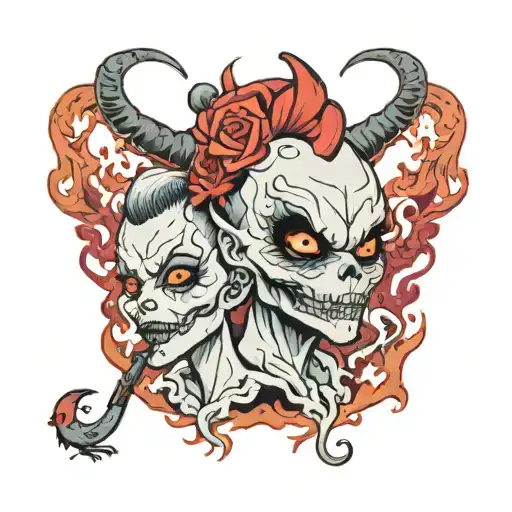 demon chick  and smoke coming tattoo design idea