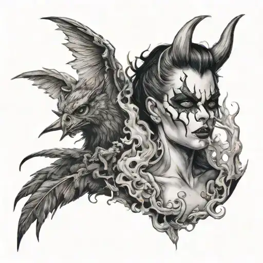 demon chick  and smoke coming tattoo design idea