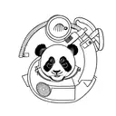 A panda napping on a giant ventilator with a tranquil expression tattoo design idea