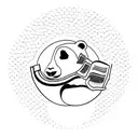 A panda napping on a giant ventilator with a tranquil expression tattoo design idea