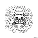 A panda napping on a giant ventilator with a tranquil expression tattoo design idea