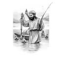 Matthew 4:18-19, depicting Jesus calling fishermen to become 'fishers of men.' the apostles' response to follow Jesus tattoo design idea