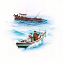 Matthew 4:18-19, depicting Jesus calling fishermen to become 'fishers of men.' the apostles' response to follow Jesus tattoo design idea