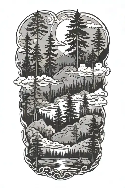 dark forest filled sky tattoo design idea