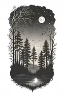 dark forest filled night sky tattoo design idea