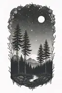 dark forest filled night sky tattoo design idea