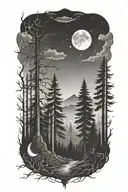 dark forest filled night sky tattoo design idea