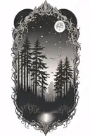 dark forest filled night sky tattoo design idea
