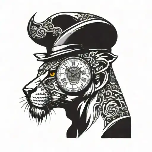 Rostro Leon Y Reloj Temporary Tattoo - BlackInk AI