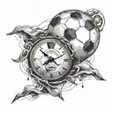 A soccer ball morphing into a clock, symbolizing the passage of time and the client's love for both futbol and watches tattoo design idea