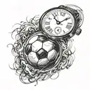 A soccer ball morphing into a clock, symbolizing the passage of time and the client's love for both futbol and watches tattoo design idea