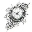 A soccer ball morphing into a clock, symbolizing the passage of time and the client's love for both futbol and watches tattoo design idea