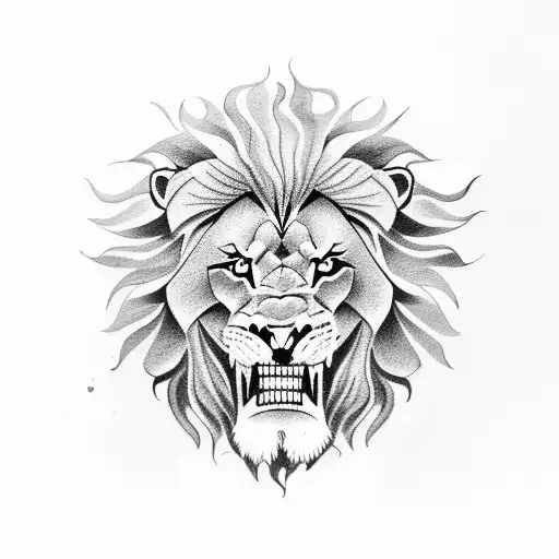 lion biting in skull tattoo design idea