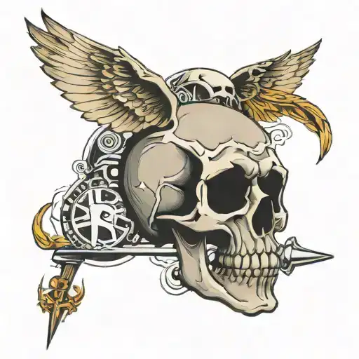 The word takeoff with a skull in the middle  tattoo design idea