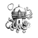 grayscale lighthouse with octopus  tattoo design idea