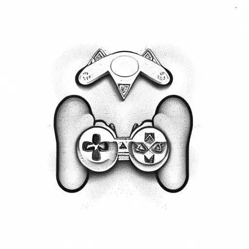 A minimalist design showcasing the PlayStation controller intertwined with a silhouette of a cat tattoo design idea