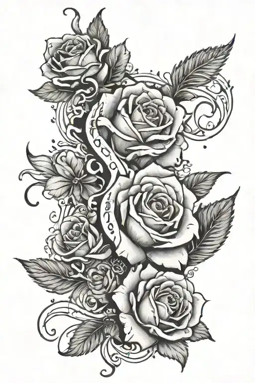 in calligraphy Nona underneath and Roman numeral numbers eight– 16– 1947 surrounded by roses realistic shading tattoo design idea