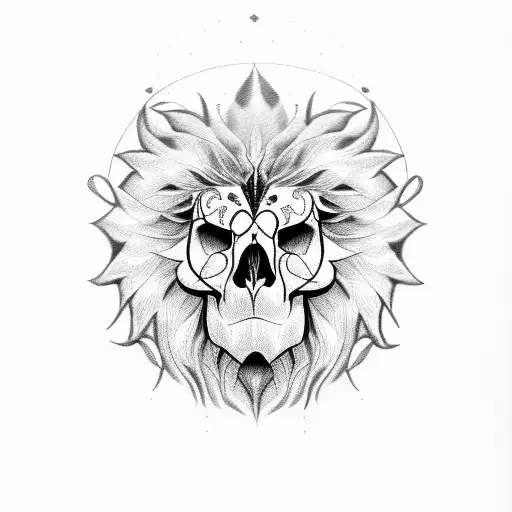 Skull with lion tattoo design idea