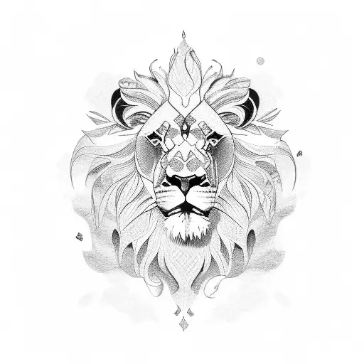 Lion  full body in lotus lake tattoo design idea