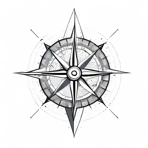 mountain, sun, sky, sea, compass tattoo design idea